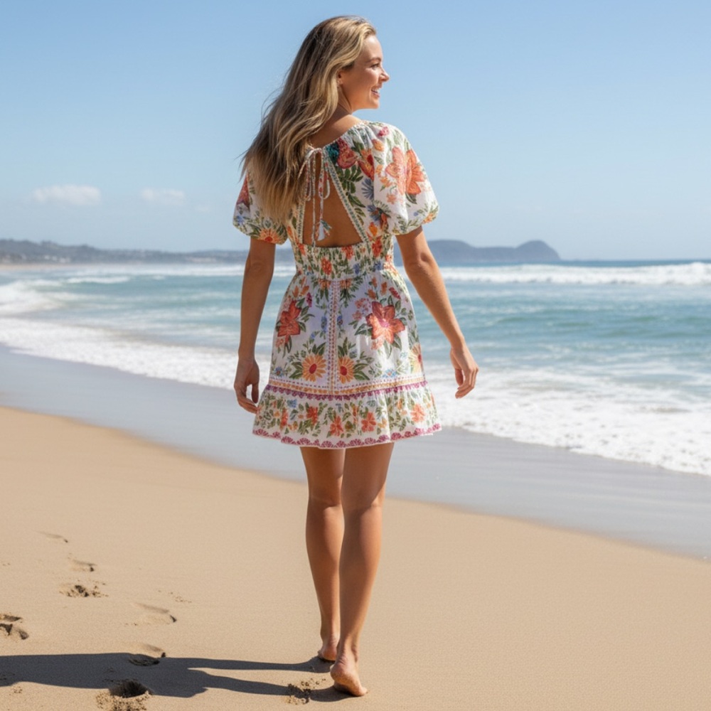 Farm Rio Bloom Garden Short Sleeve Floral Short Mini Dress,‎ Size L - Picture 2 of 12